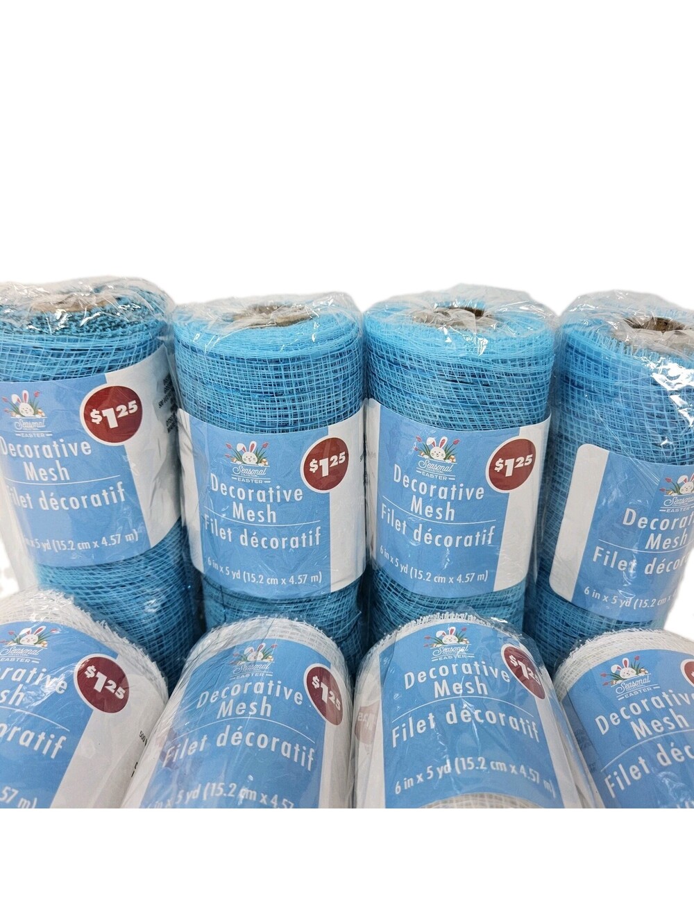 Lot of 8 New Rolls Decorative Mesh Blue and White 6” x 5 yds Each (40 Yards) NOS